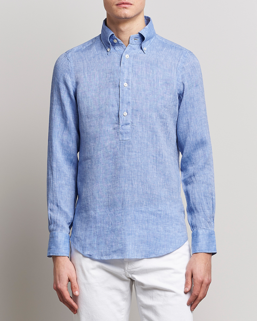 Mies |  | Finamore Napoli | Miami Linen Popover Shirt Dark Blue
