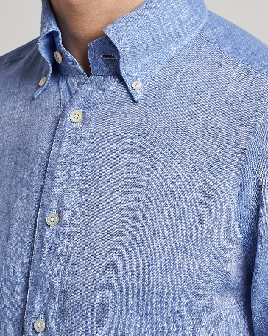 Mies | Kauluspaidat | Finamore Napoli | Miami Linen Popover Shirt Dark Blue