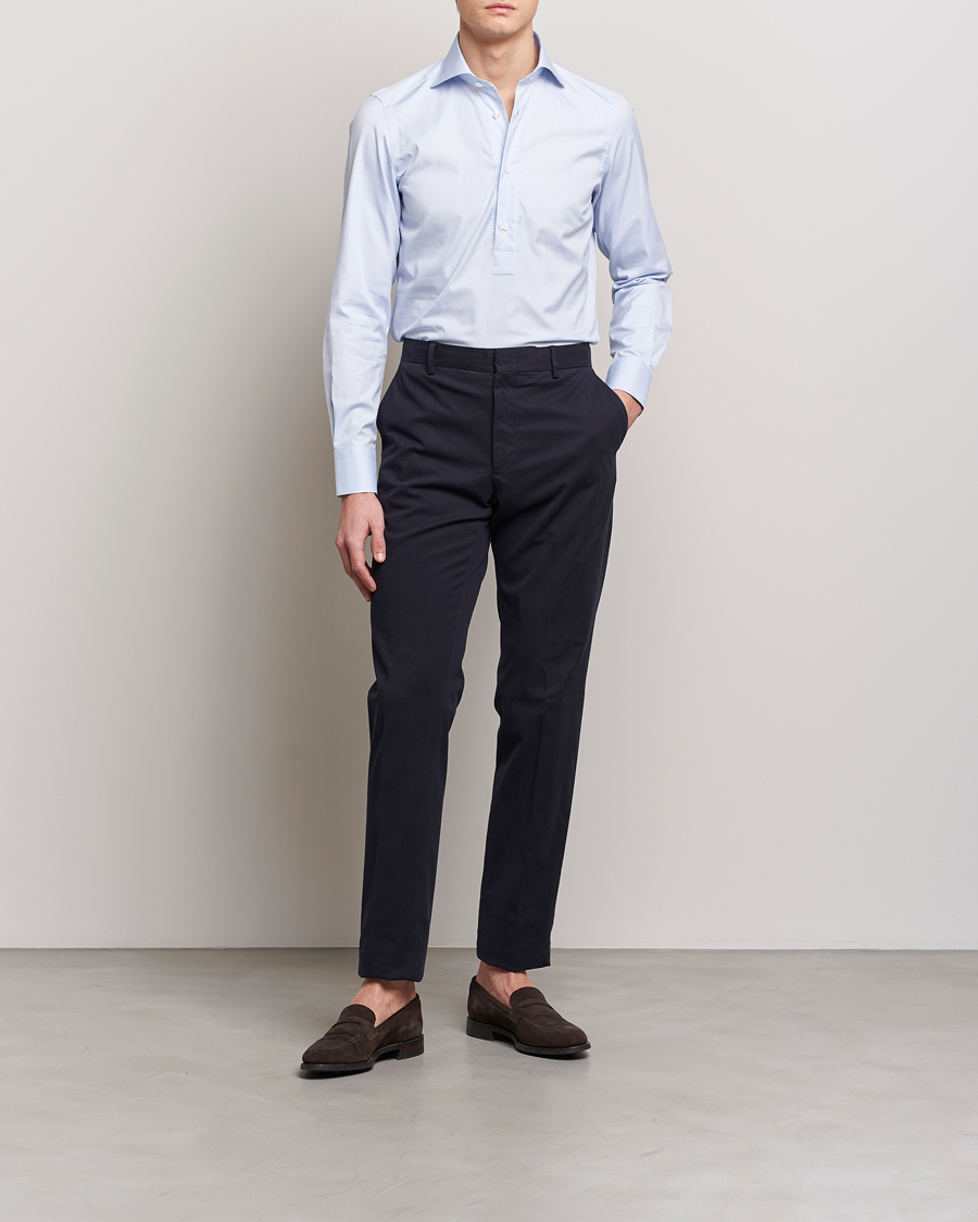 Mies | Kauluspaidat | Finamore Napoli | Tokyo Slim Oxford Popover Shirt Light Blue