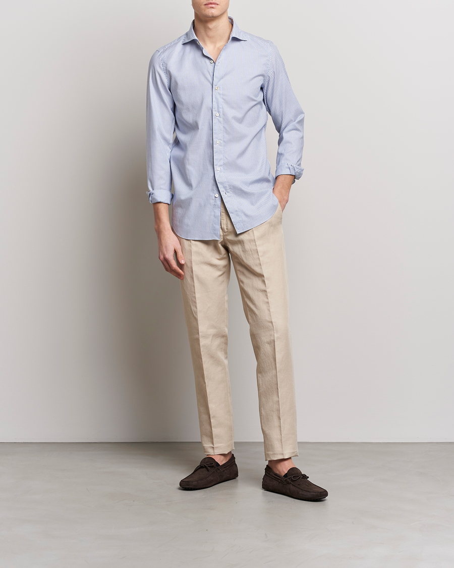 Mies | Kauluspaidat | Finamore Napoli | Tokyo Slim Chambray Shirt Light Blue Stripe