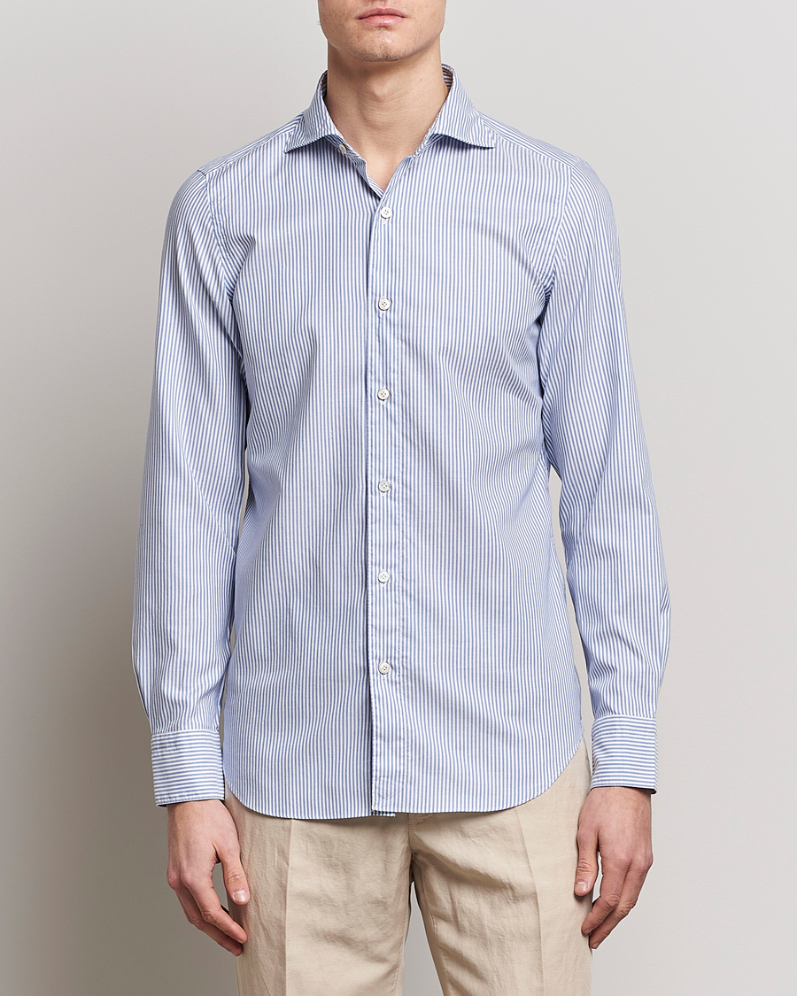 Mies | Kauluspaidat | Finamore Napoli | Tokyo Slim Chambray Shirt Light Blue Stripe