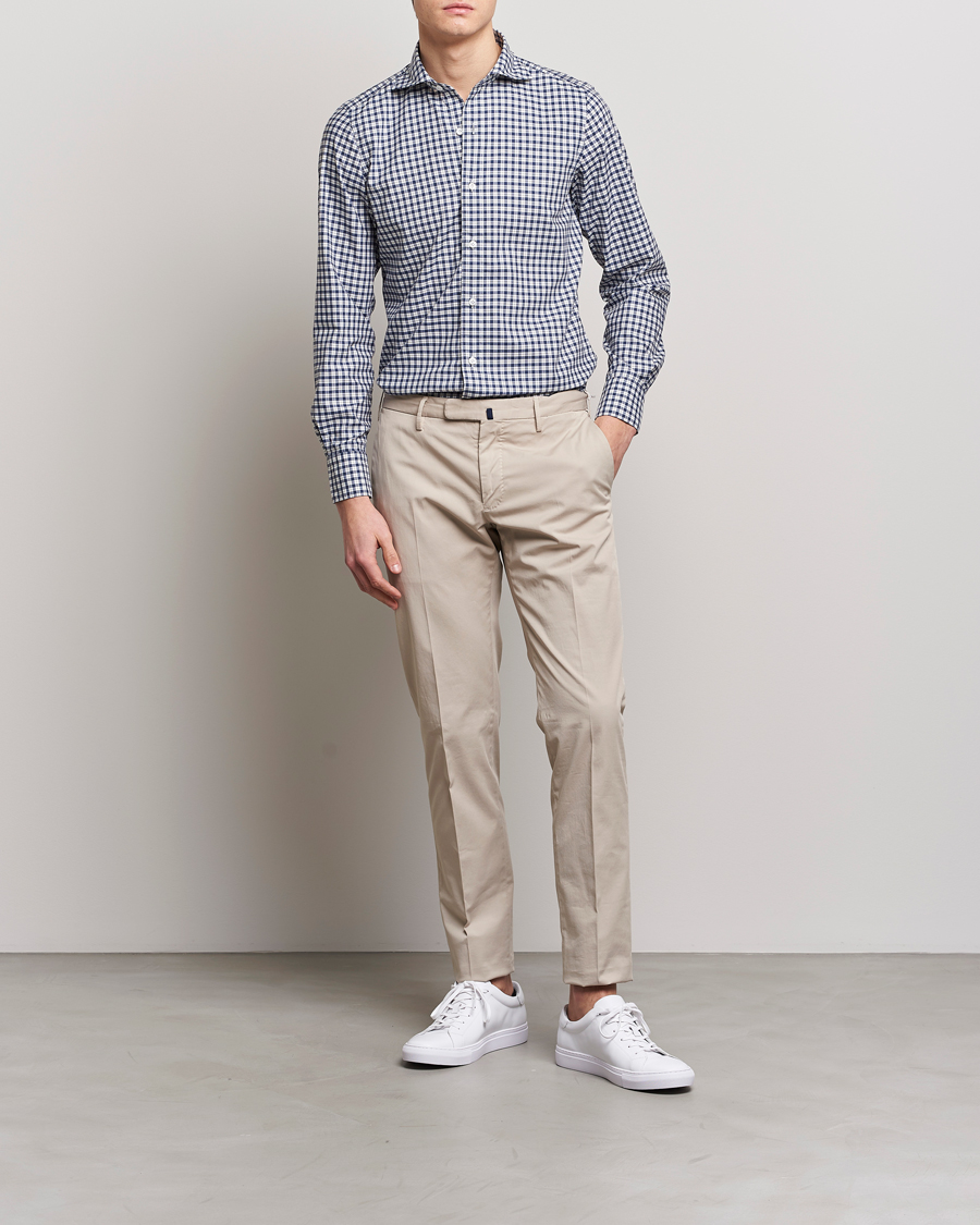 Mies | Kauluspaidat | Finamore Napoli | Tokyo Slim Sport Shirt Blue Check