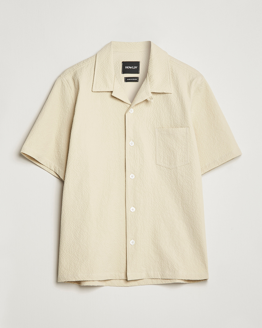 Mies | Kauluspaidat | Howlin' | Short Sleeve Cotton Seersucker Shirt Ecru