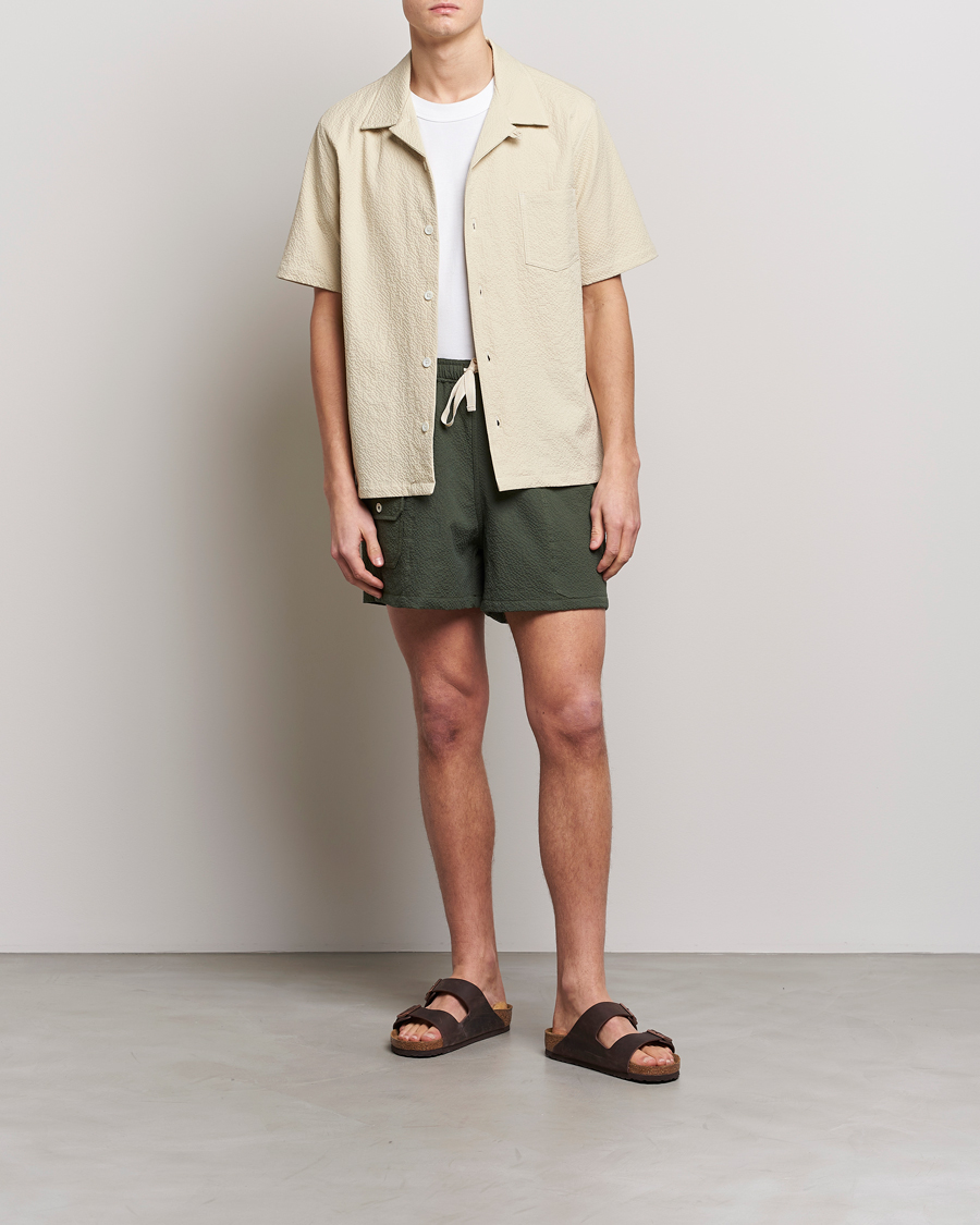Mies | Kauluspaidat | Howlin' | Short Sleeve Cotton Seersucker Shirt Ecru