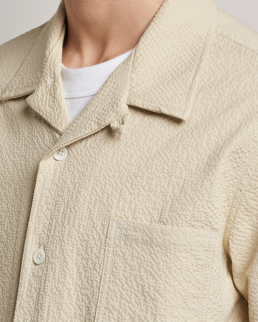 Mies | Kauluspaidat | Howlin' | Short Sleeve Cotton Seersucker Shirt Ecru