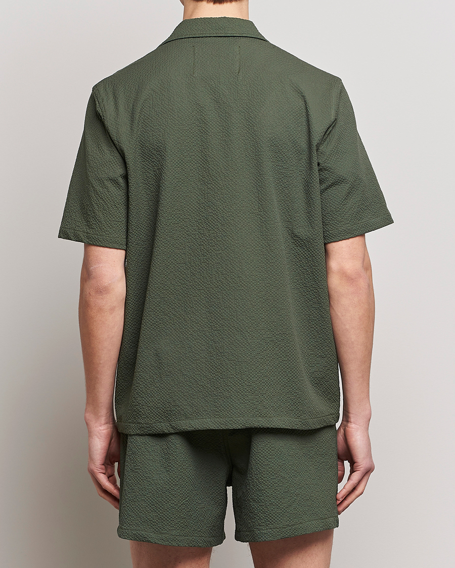 Mies | Kauluspaidat | Howlin' | Short Sleeve Cotton Seersucker Shirt Greenish