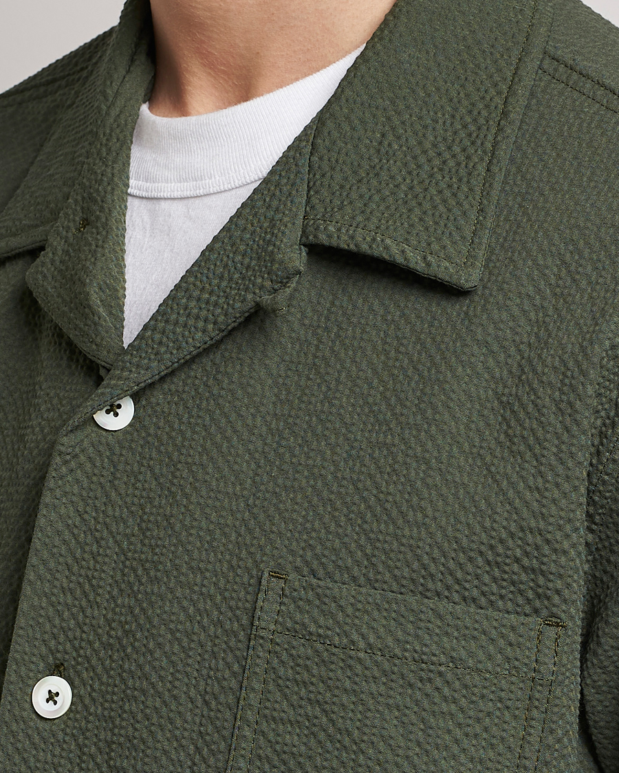 Mies | Kauluspaidat | Howlin' | Short Sleeve Cotton Seersucker Shirt Greenish