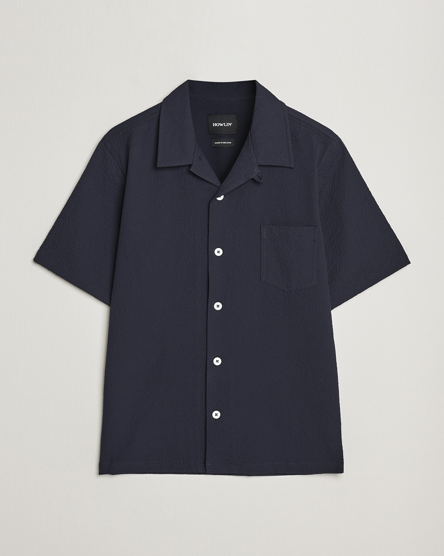 Mies | Kauluspaidat | Howlin' | Short Sleeve Cotton Seersucker Shirt Navy