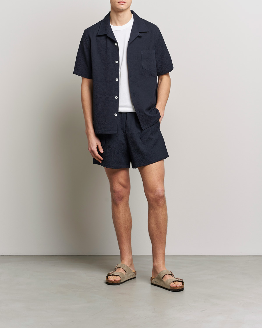 Mies | Kauluspaidat | Howlin' | Short Sleeve Cotton Seersucker Shirt Navy