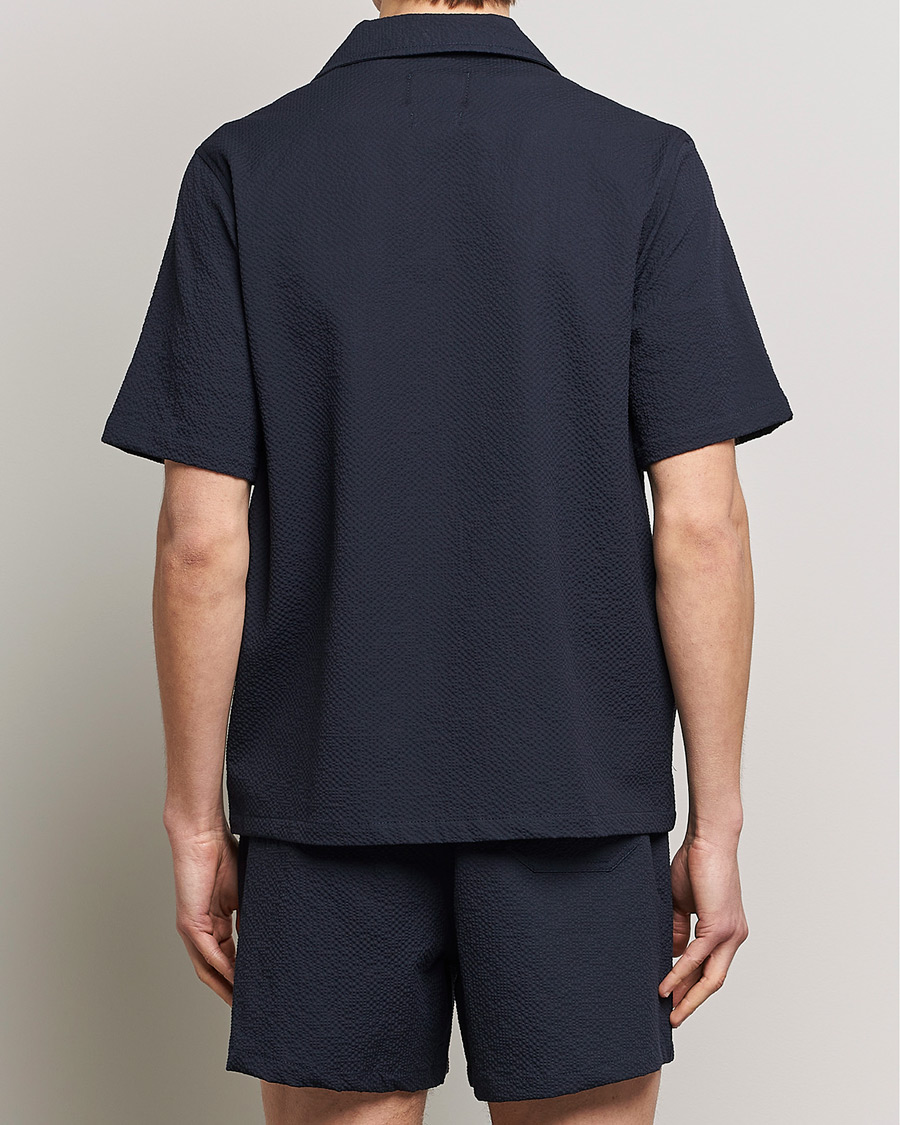 Mies | Kauluspaidat | Howlin' | Short Sleeve Cotton Seersucker Shirt Navy