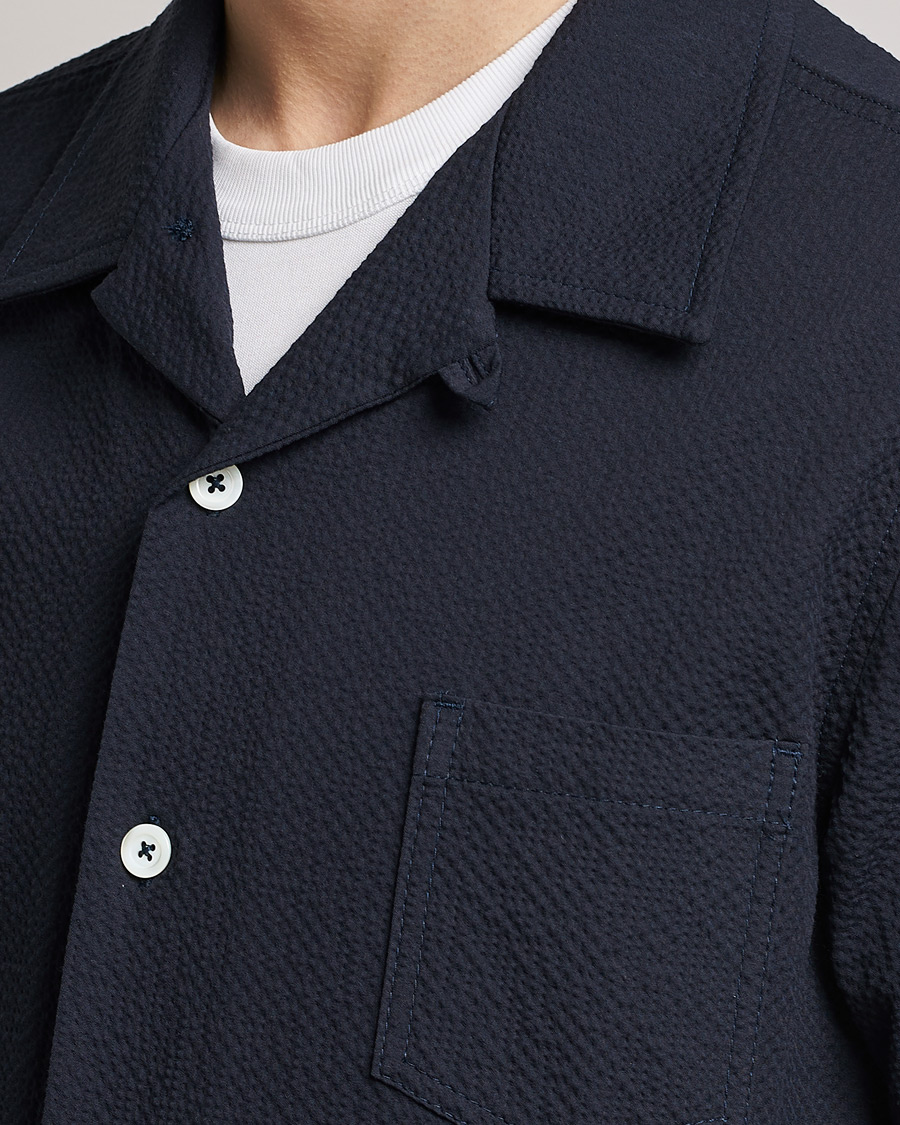 Mies | Kauluspaidat | Howlin' | Short Sleeve Cotton Seersucker Shirt Navy