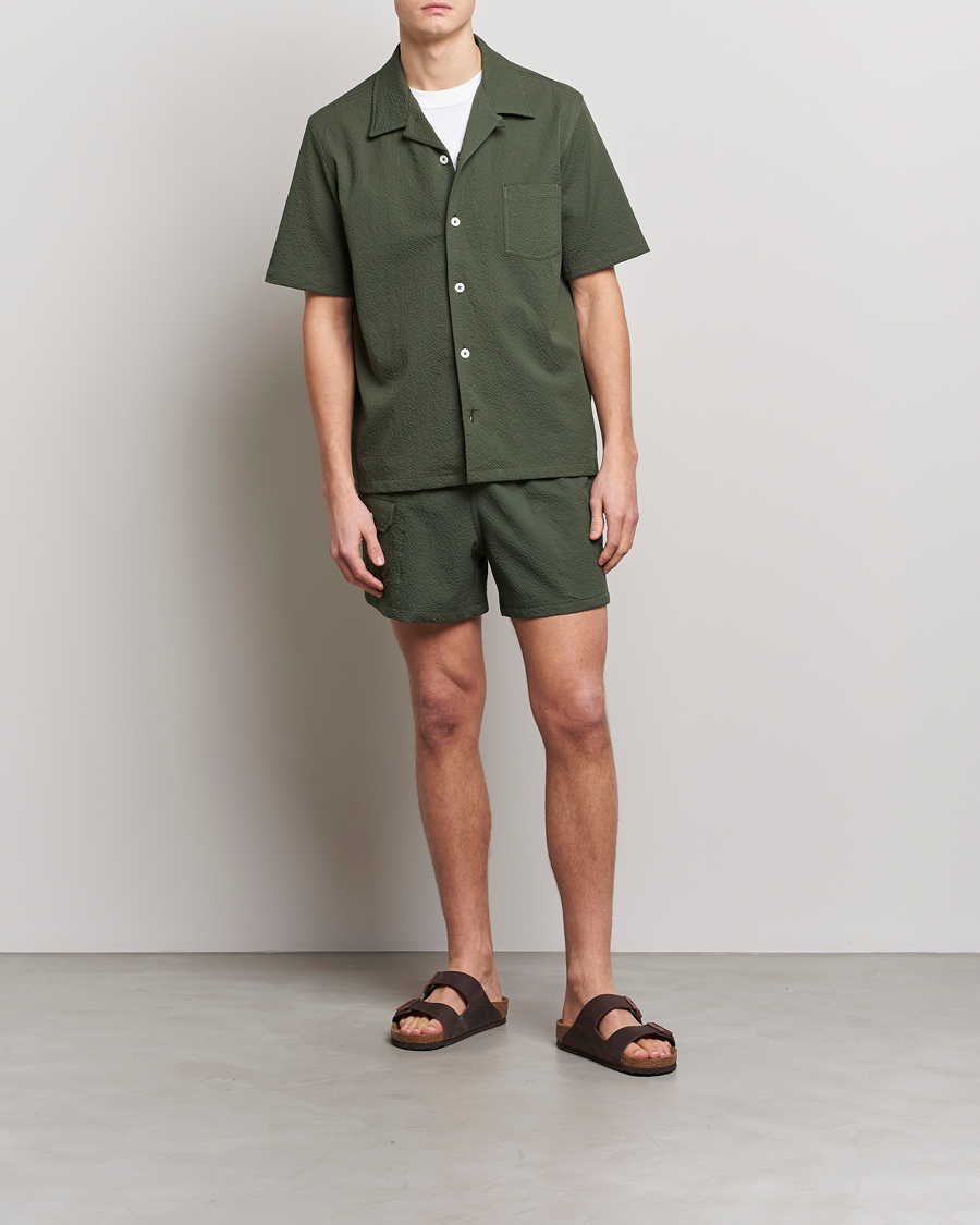 Mies | Shortsit | Howlin' | Cotton Seersucker Shorts Greenish