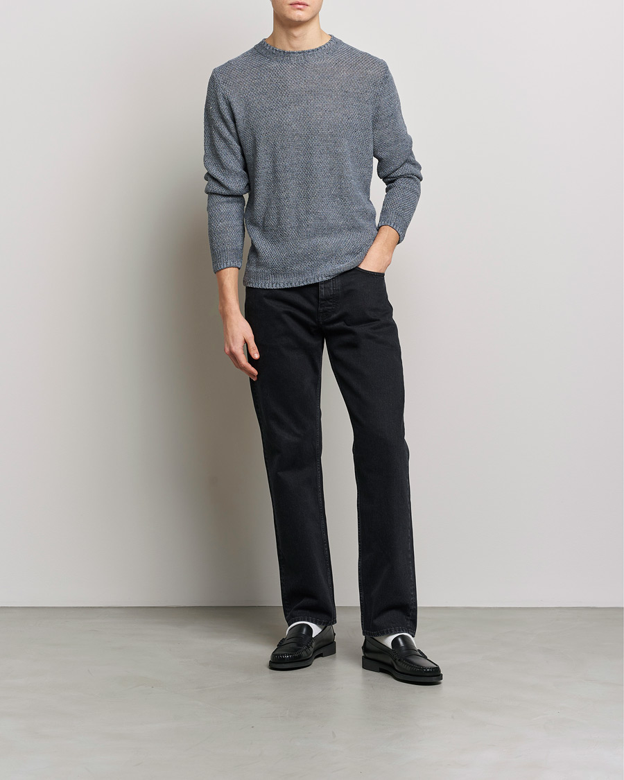 Mies | Puserot | Inis Meáin | Moss Stiched Linen Crew Neck Greyish