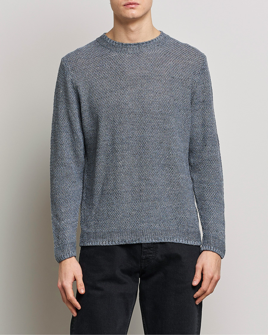 Mies | Neuleet | Inis Meáin | Moss Stiched Linen Crew Neck Greyish
