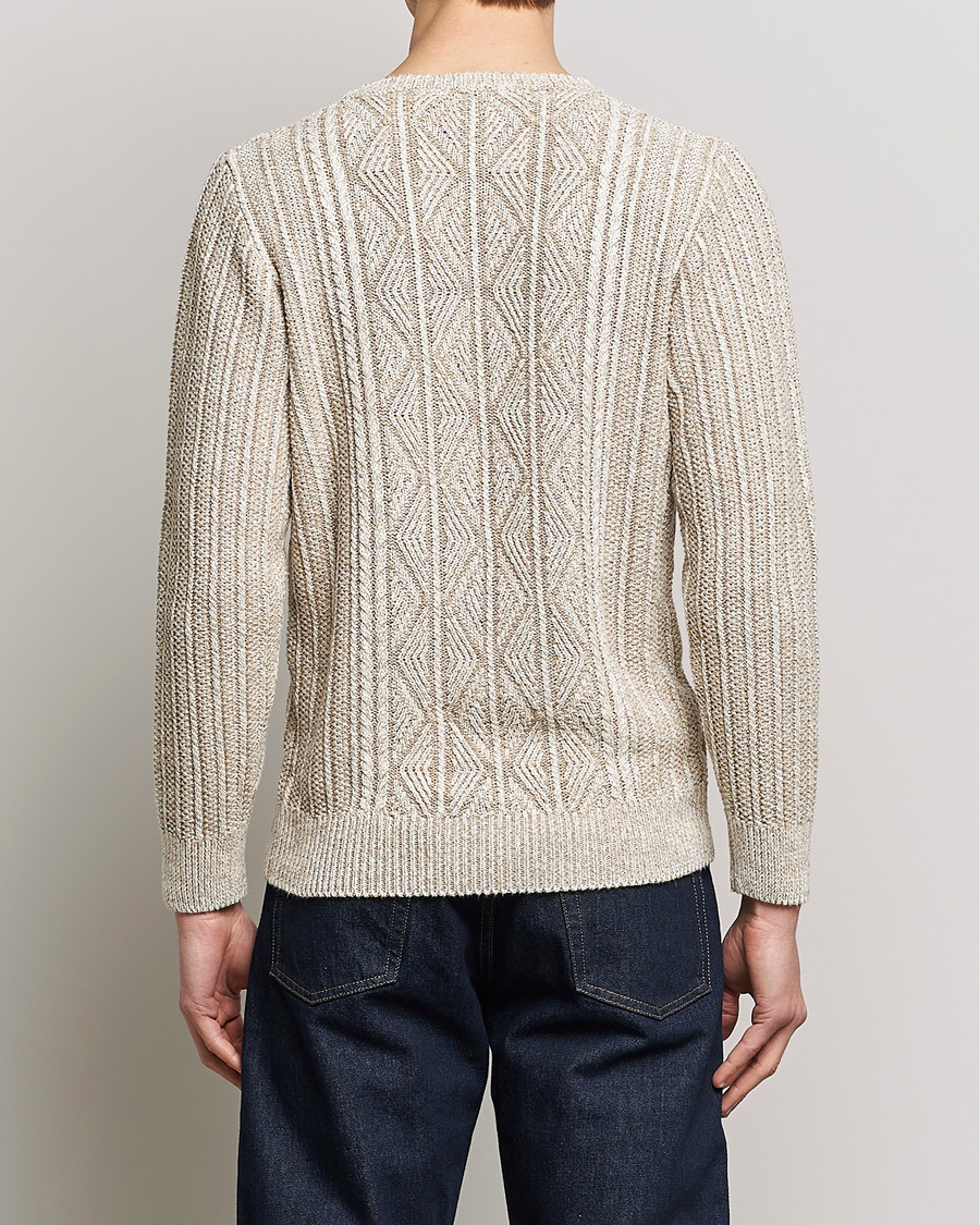 Mies | Puserot | Inis Meáin | Patented Aran Knitted Linen Crew Neck Beige