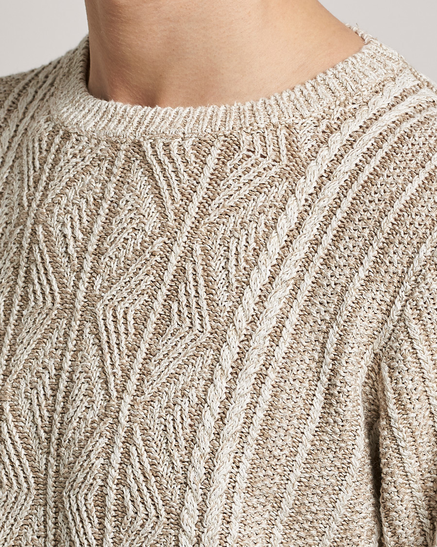 Mies | Puserot | Inis Meáin | Patented Aran Knitted Linen Crew Neck Beige