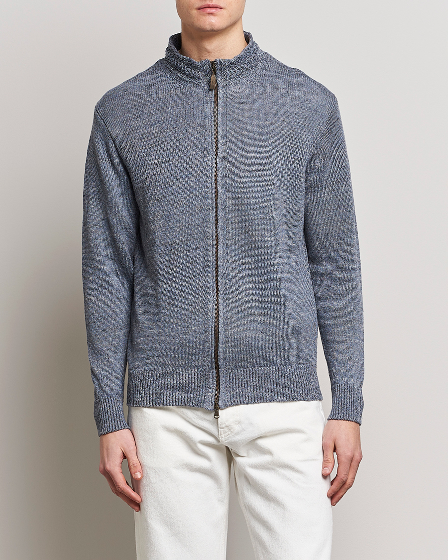 Mies |  | Inis Meáin | Chevron Washed Donegal Linen Zipper Dusk