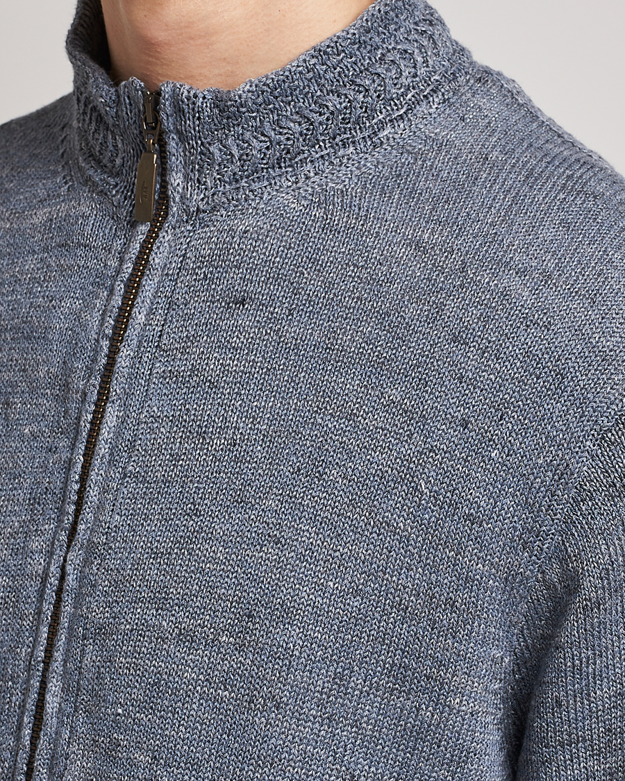 Mies | Puserot | Inis Meáin | Chevron Washed Donegal Linen Zipper Dusk