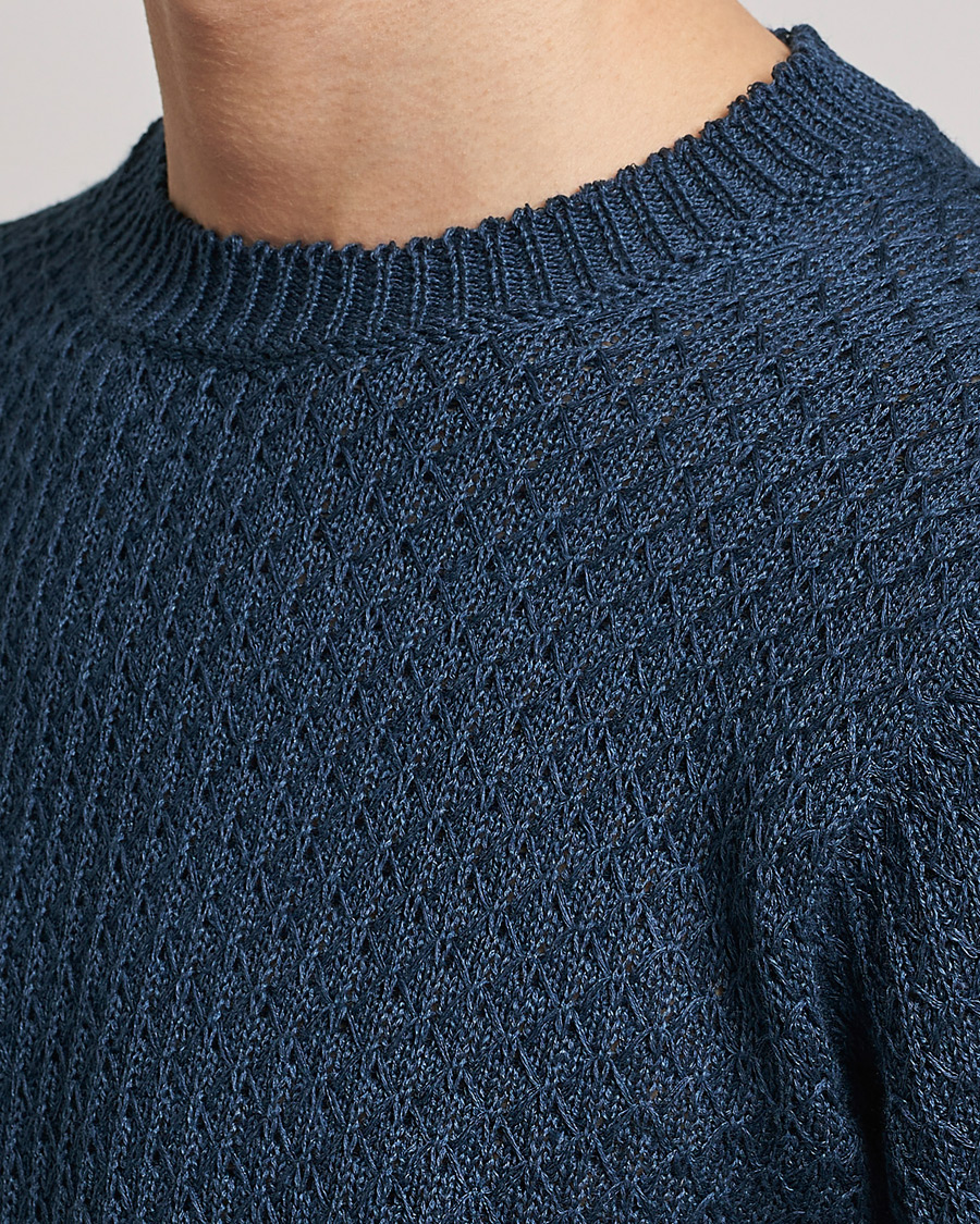 Mies | Puserot | Inis Meáin | Fishnet Linen Sweater Blueberry