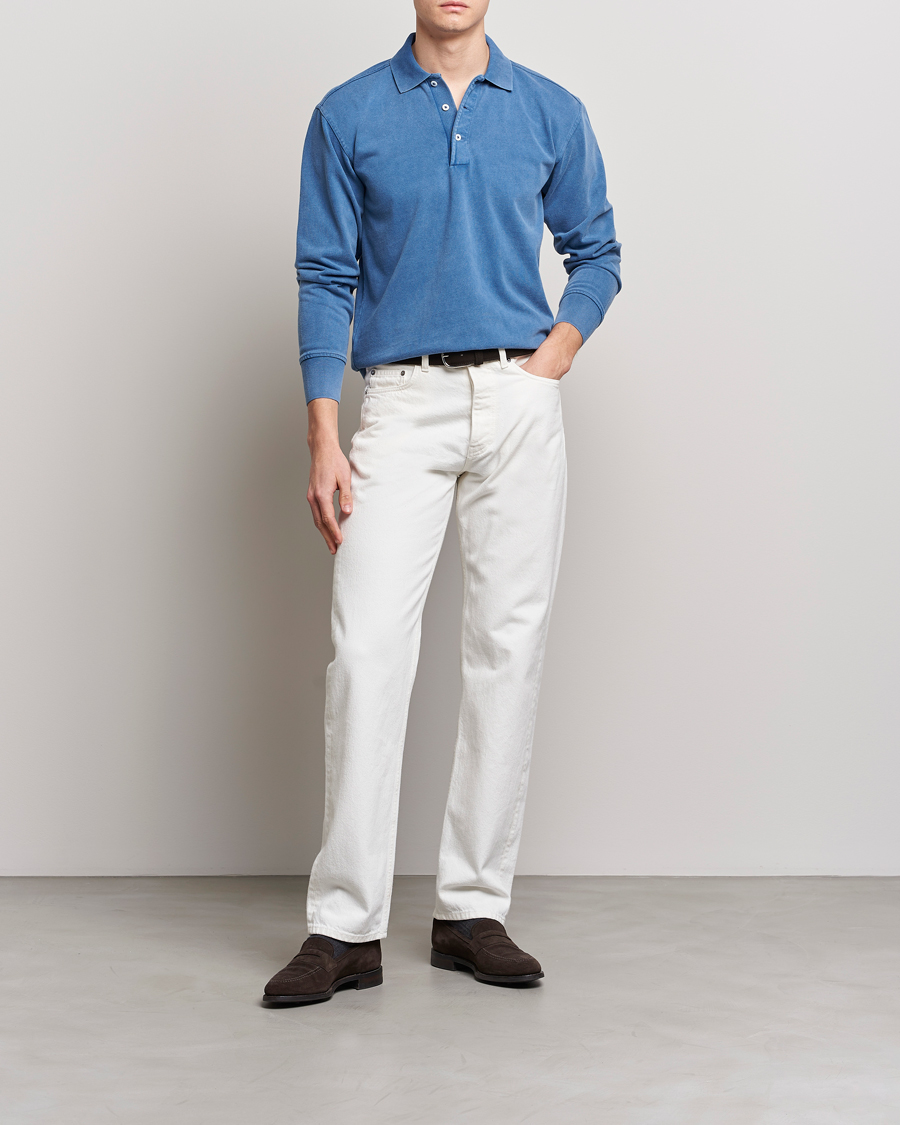 Mies | Puserot | Drake's | Long Sleeve Jersey Polo Navy