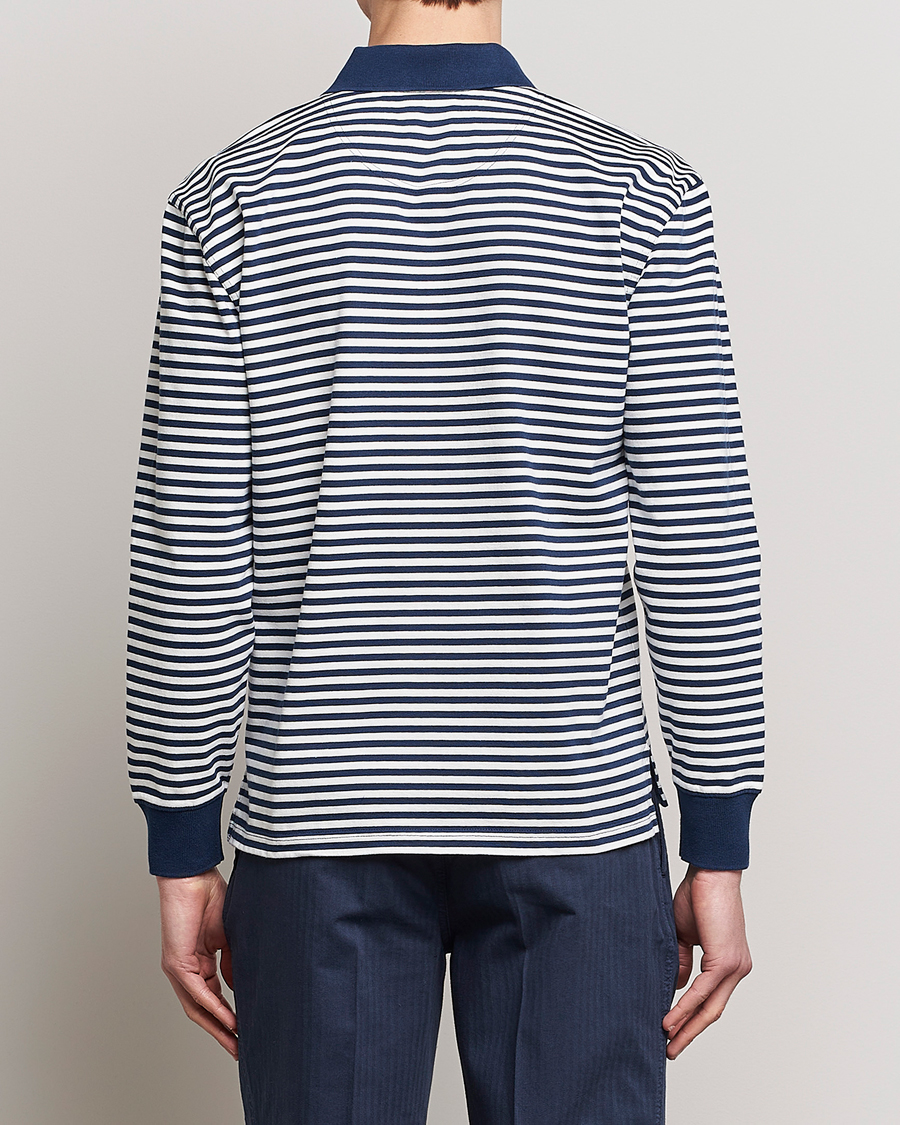 Mies | Puserot | Drake's | Striped Long Sleeve Jersey Polo White/Navy