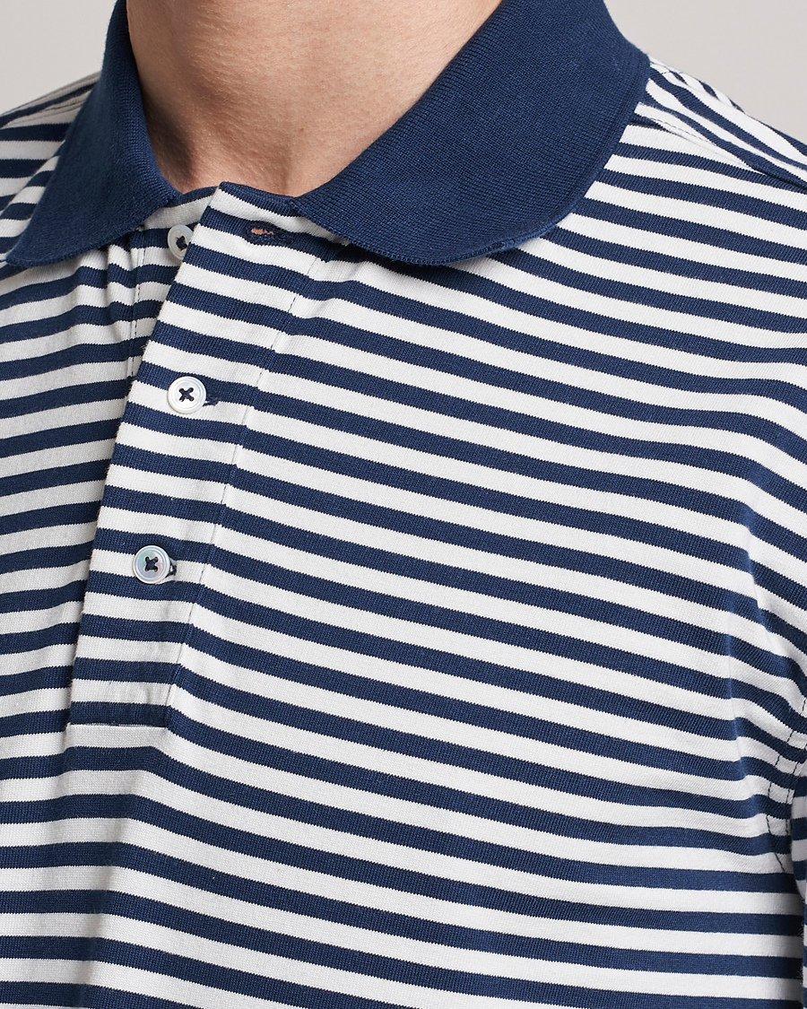 Mies | Puserot | Drake's | Striped Long Sleeve Jersey Polo White/Navy