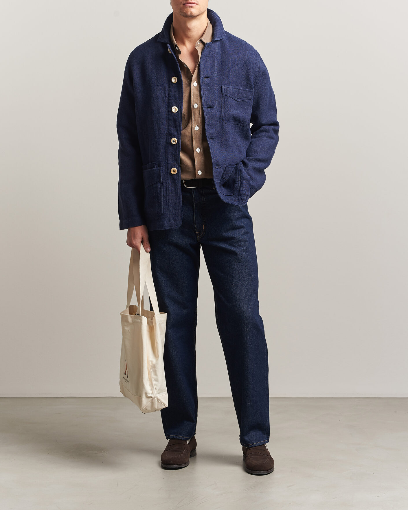 Mies | Takit | Drake's | Heavy Linen 5-Pocket Chore Jacket Navy