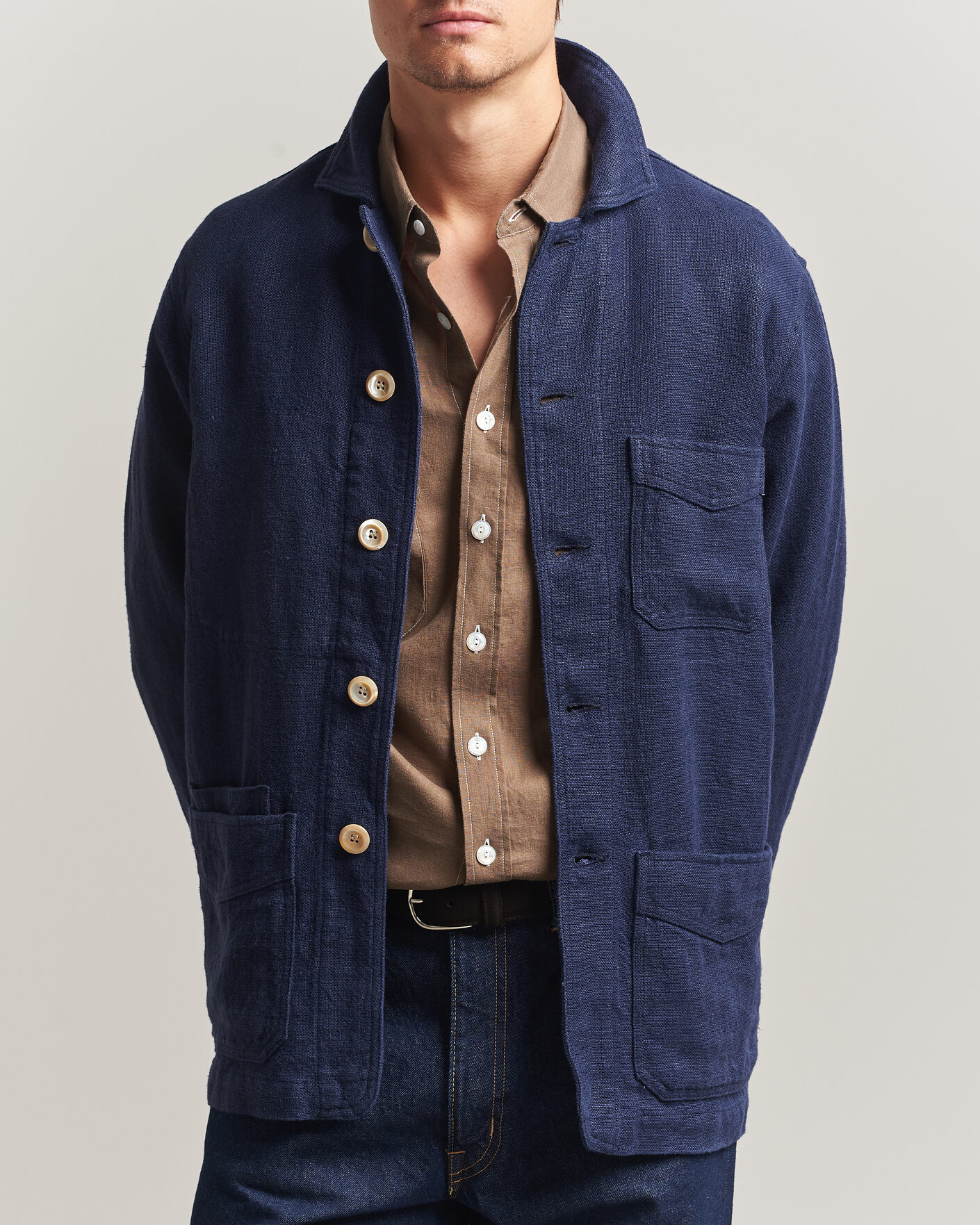 Mies | Takit | Drake's | Heavy Linen 5-Pocket Chore Jacket Navy