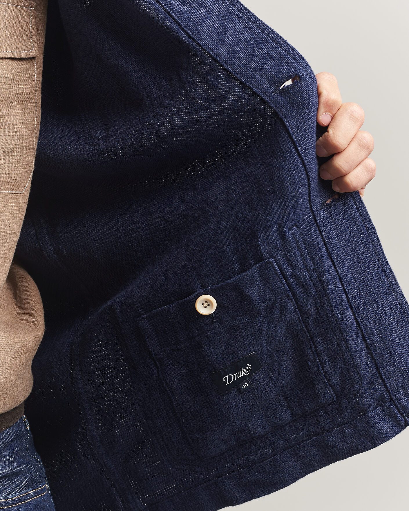 Mies | Takit | Drake's | Heavy Linen 5-Pocket Chore Jacket Navy