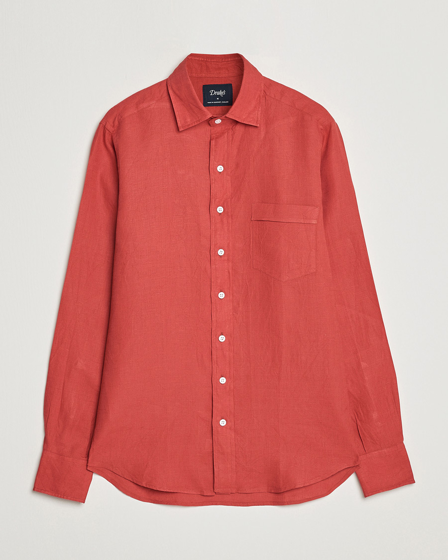 Mies | Kauluspaidat | Drake's | Linen Summer Shirt Red