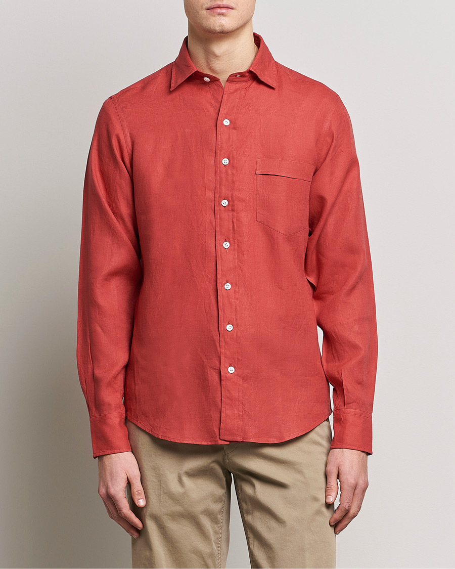 Mies | Pellavapaidat | Drake's | Linen Summer Shirt Red