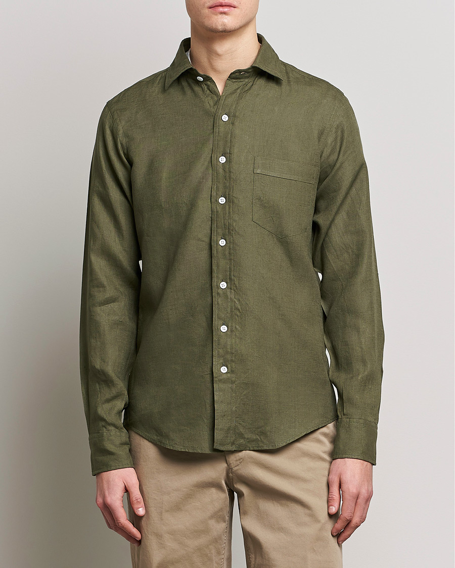 Mies |  | Drake's | Linen Summer Shirt Green