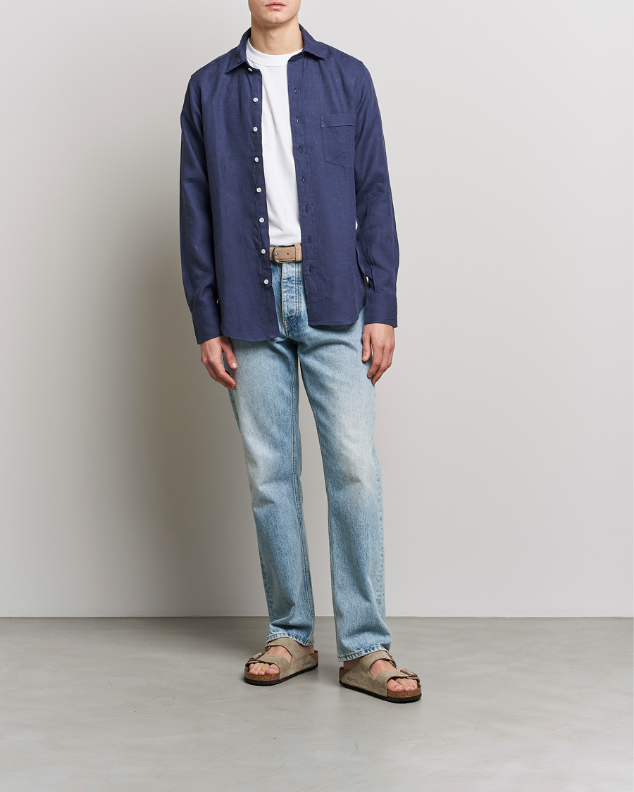 Mies | Kauluspaidat | Drake's | Linen Summer Shirt Navy