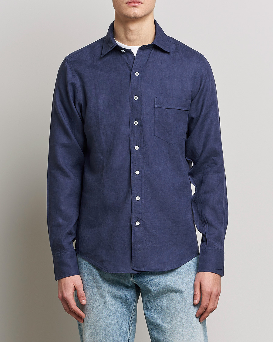Mies | Kauluspaidat | Drake's | Linen Summer Shirt Navy