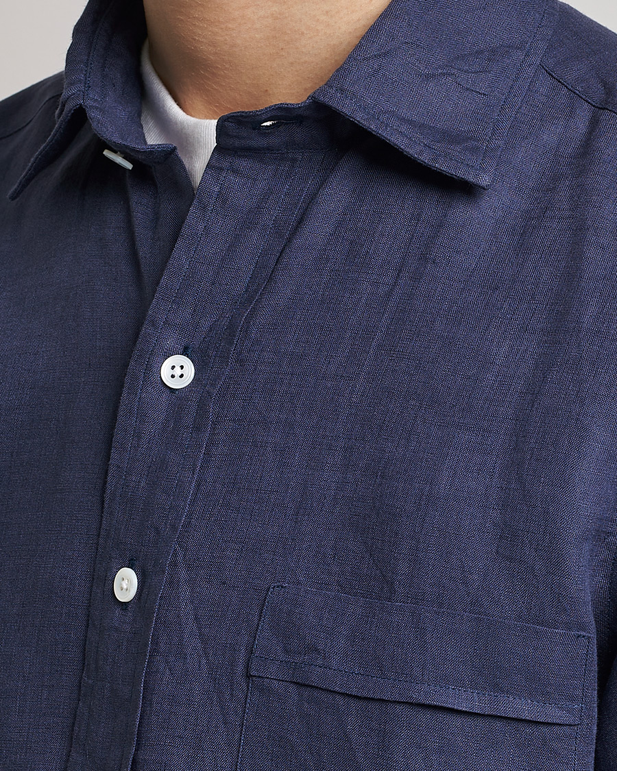Mies | Kauluspaidat | Drake's | Linen Summer Shirt Navy