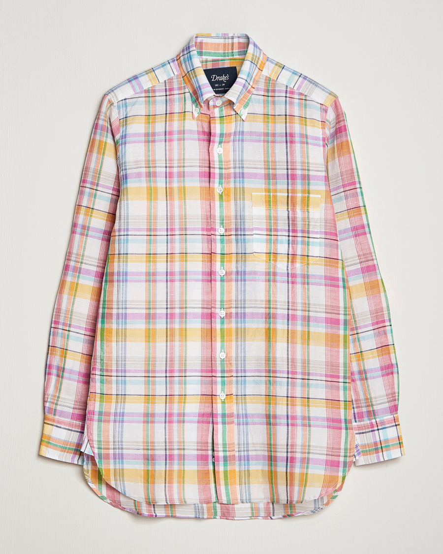 Mies | Kauluspaidat | Drake's | Checked Button Down Linen Shirt Multi