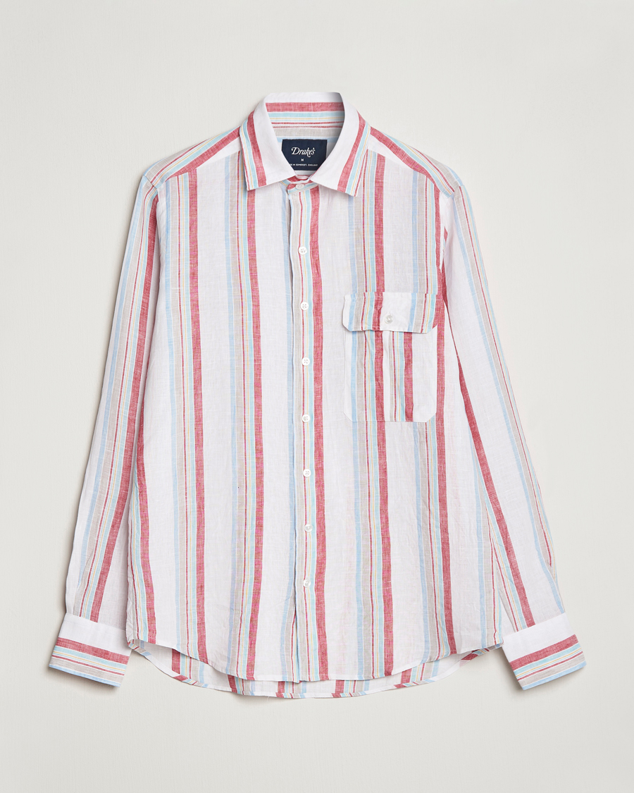 Mies | Kauluspaidat | Drake's | Striped Linen Summer Shirt Multi