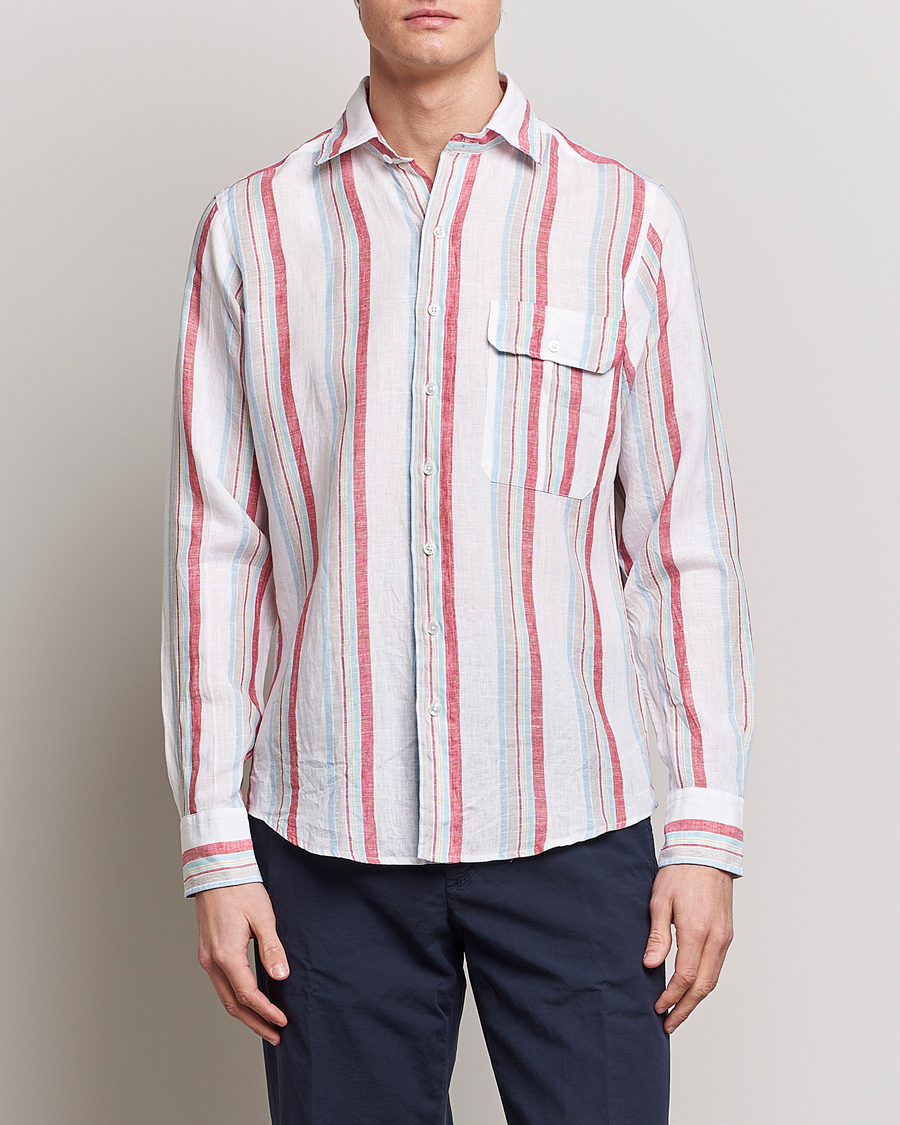 Mies | Pellavapaidat | Drake's | Striped Linen Summer Shirt Multi