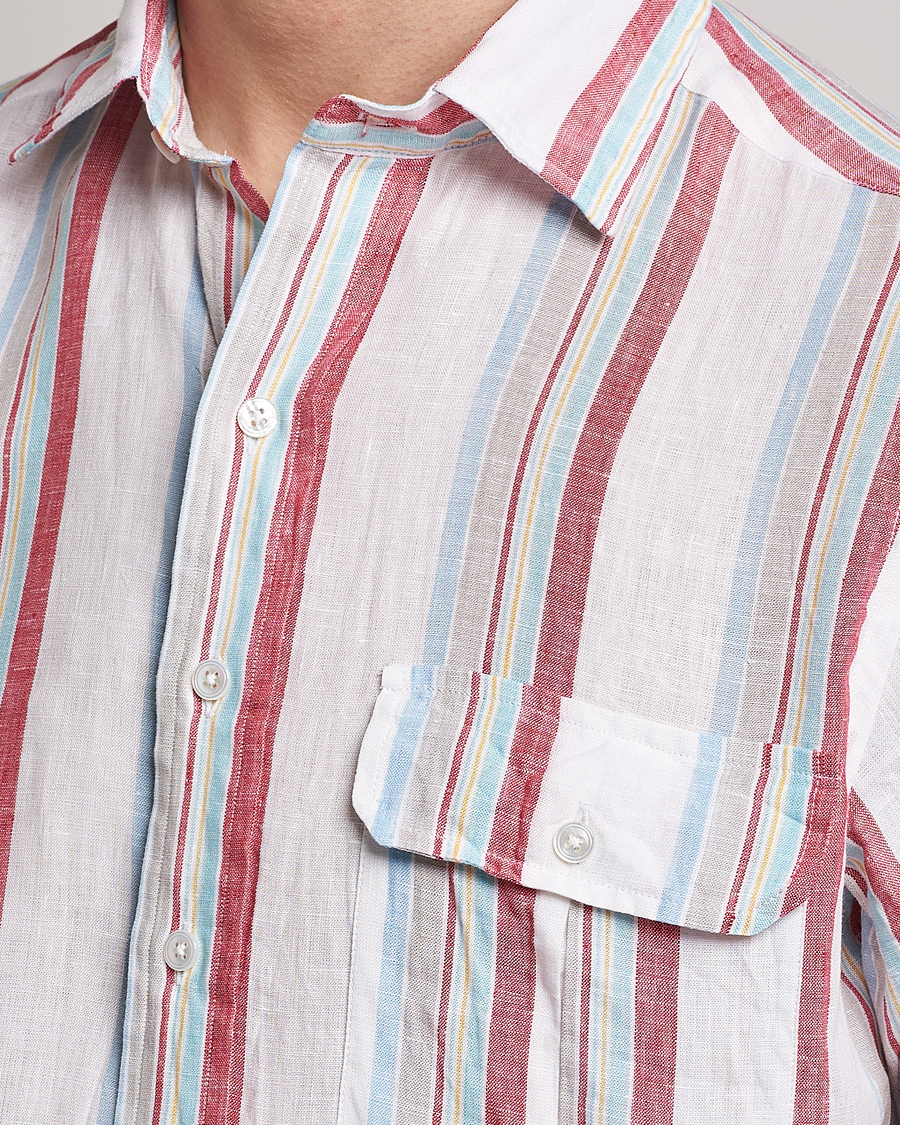 Mies | Kauluspaidat | Drake's | Striped Linen Summer Shirt Multi