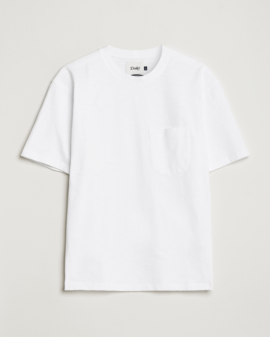 Mies | T-paidat | Drake's | Cotton Pocket T-Shirt White
