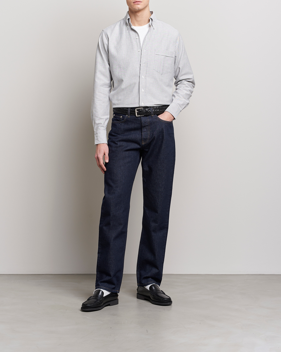 Mies | Kauluspaidat | Drake's | Striped Button Down Oxford Shirt Black