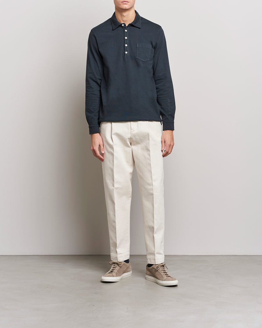 Mies | Puserot | Massimo Alba | Ischia Long Sleeve Cotton Polo Washed Black