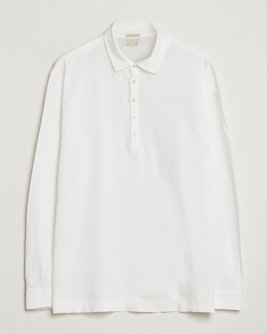 Mies | Pikeet | Massimo Alba | Raya Long Sleeve Linen Polo White