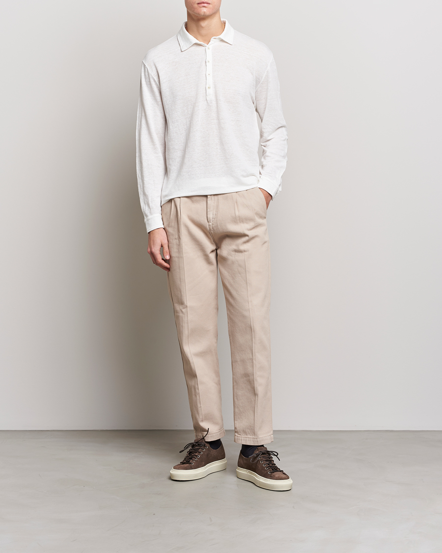 Mies | Pikeet | Massimo Alba | Raya Long Sleeve Linen Polo White