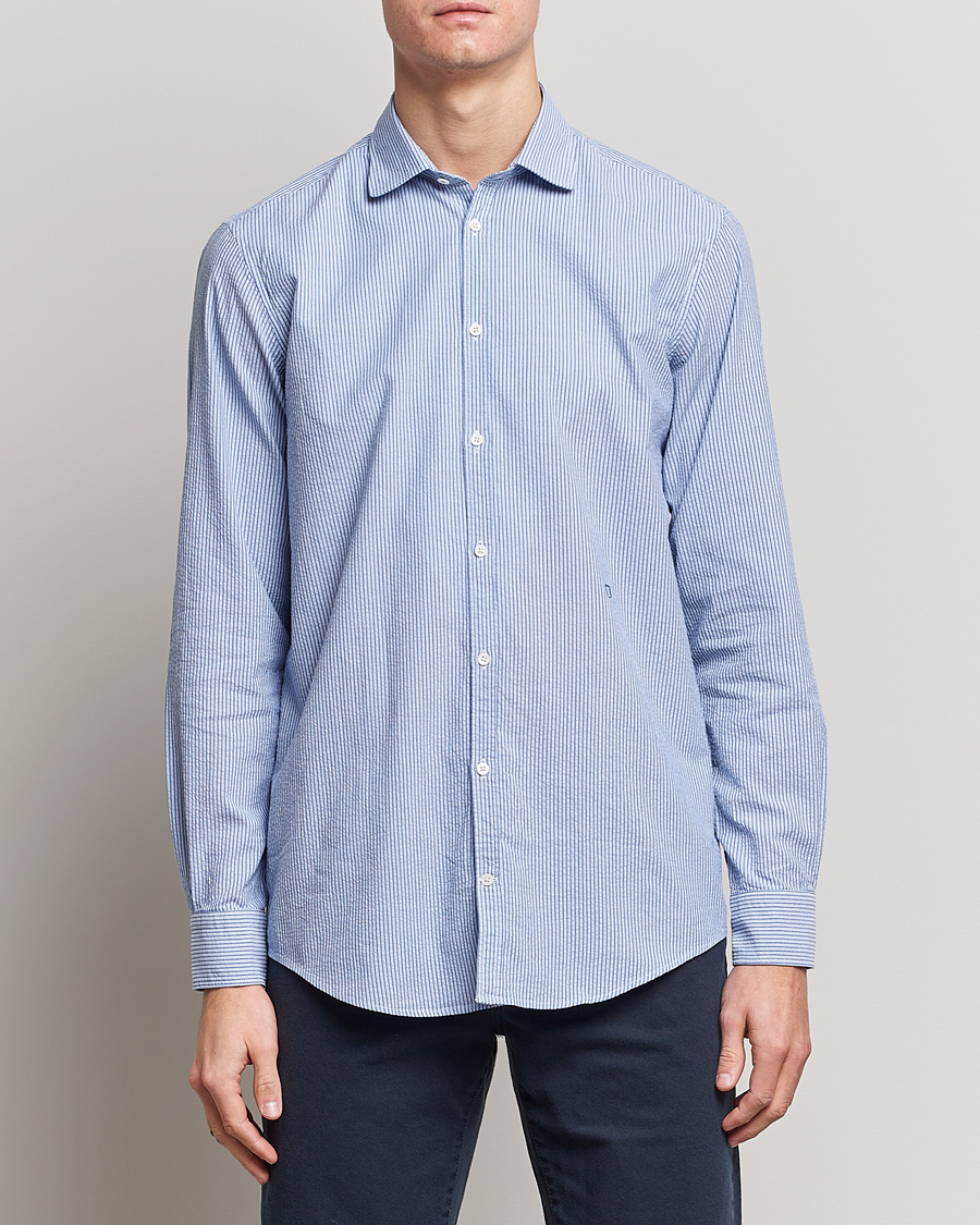 Mies |  | Massimo Alba | Canary Striped Seersucker Shirt Blue