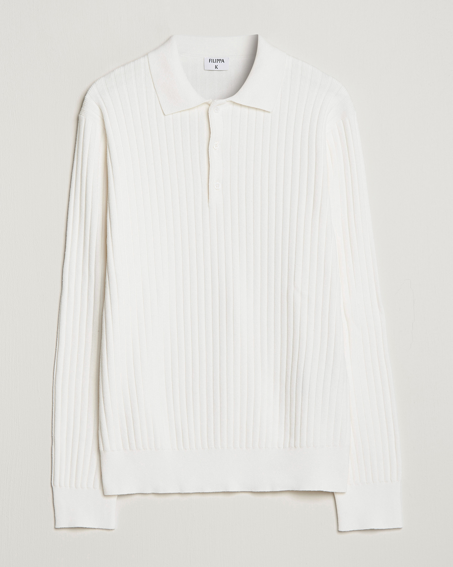 Mies | Puserot | Filippa K | Knitted Polo Shirt White