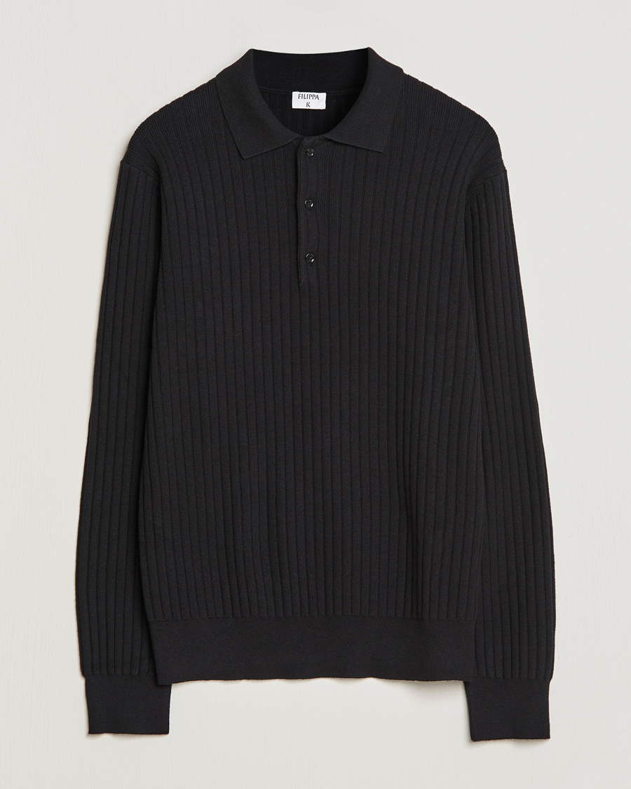 Mies | Puserot | Filippa K | Knitted Polo Shirt Black