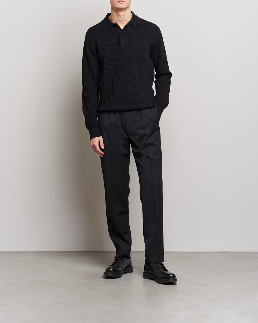 Mies | Puserot | Filippa K | Knitted Polo Shirt Black