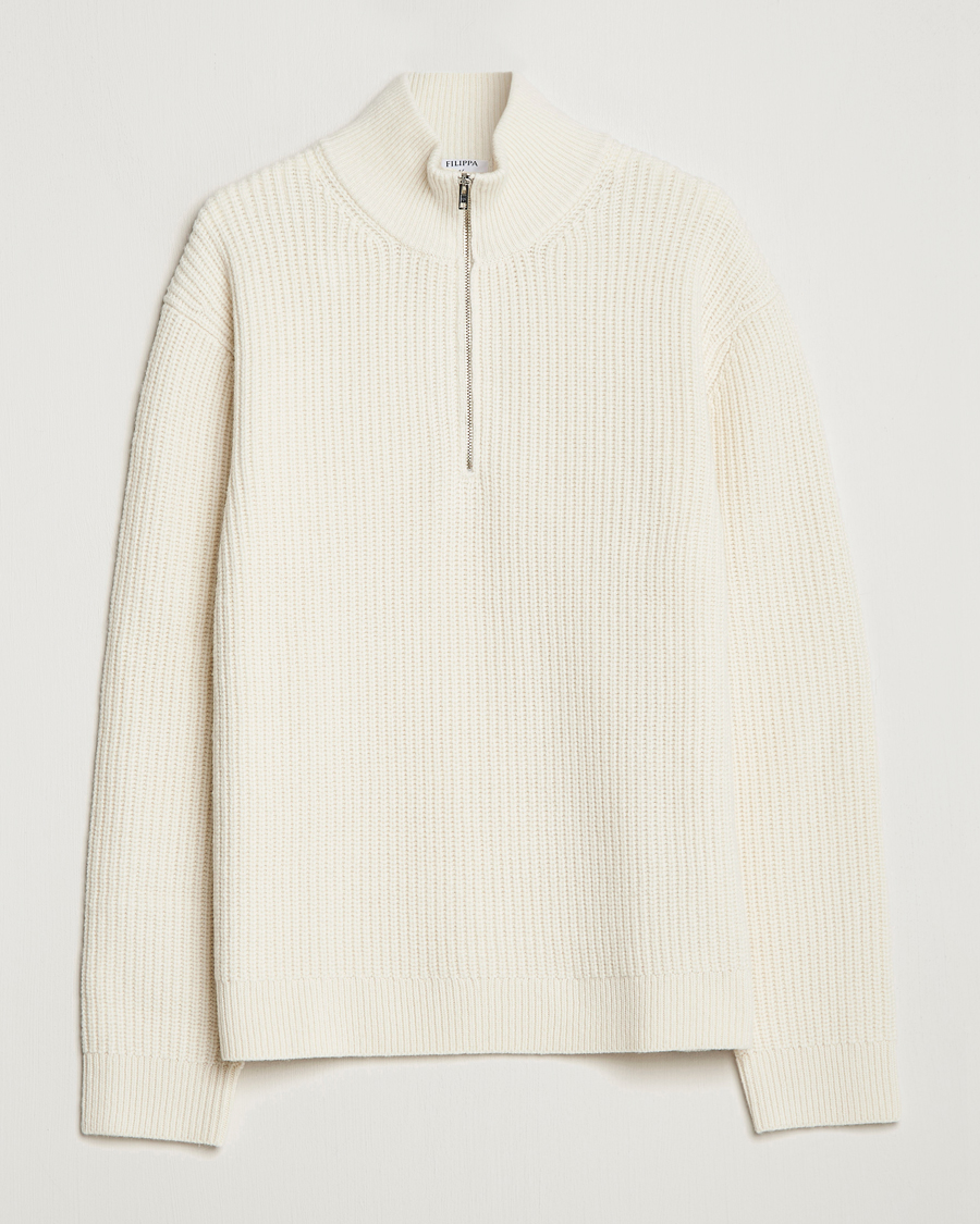 Mies | Puserot | Filippa K | Half Zip Sweater Off White