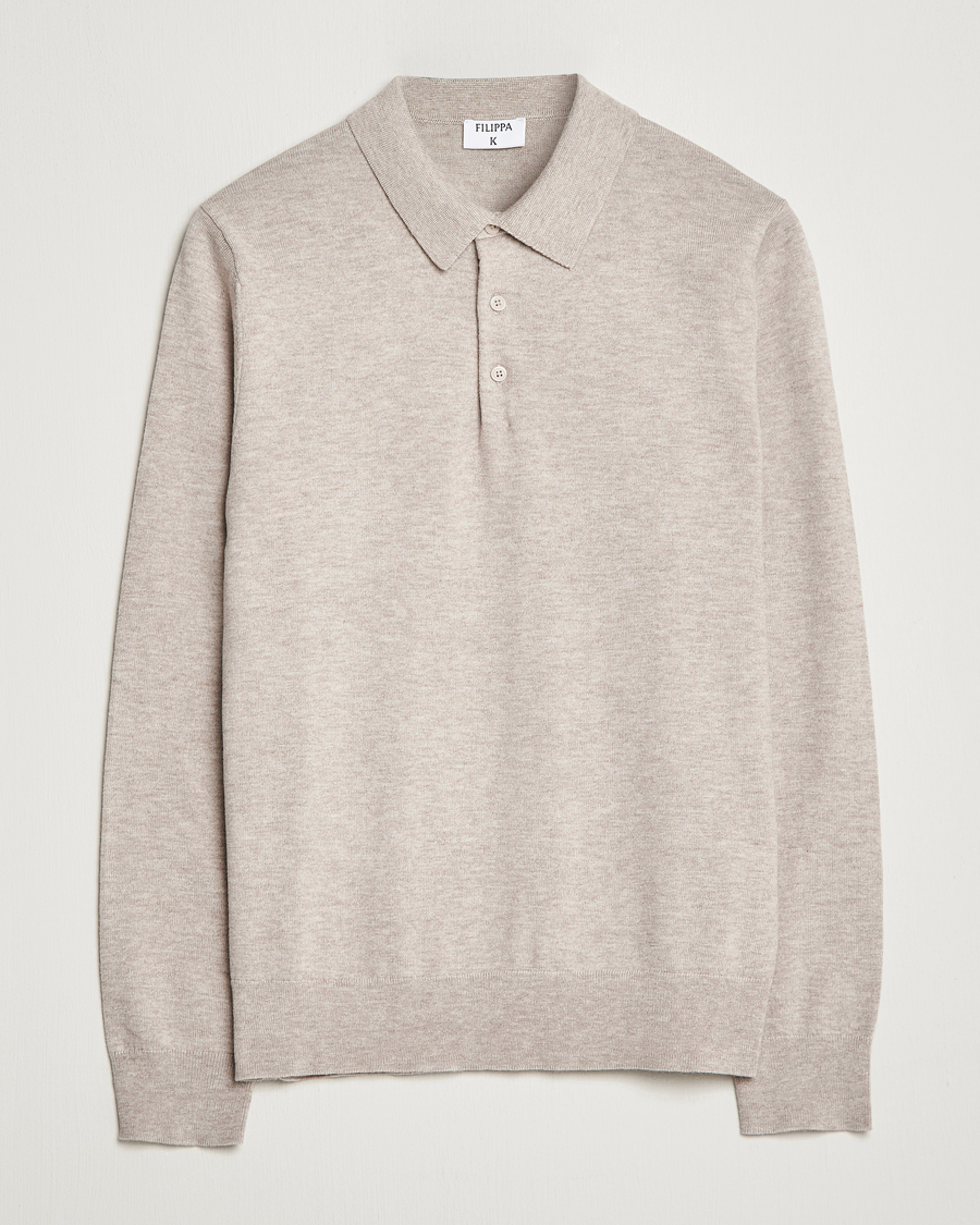 Mies | Puserot | Filippa K | Knitted Polo Shirt Beige Melange
